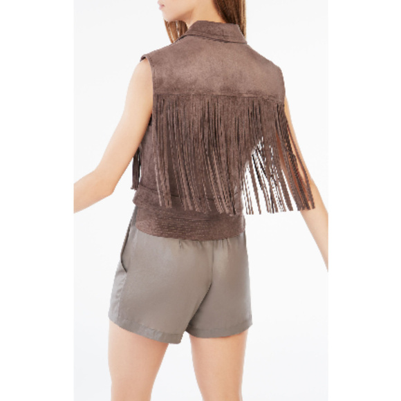 💕BCBGMAXAZRIA💕 Mike Faux Suede Fringe Vest - Picture 5 of 8